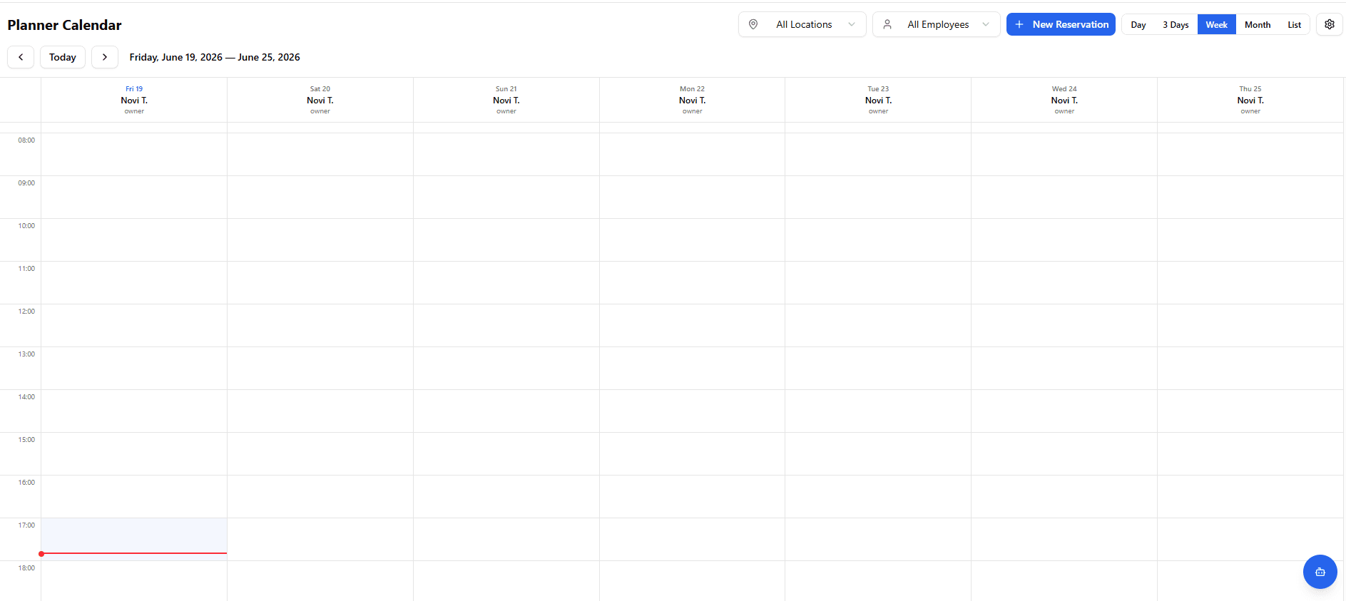 Planner calendar with booked appointments